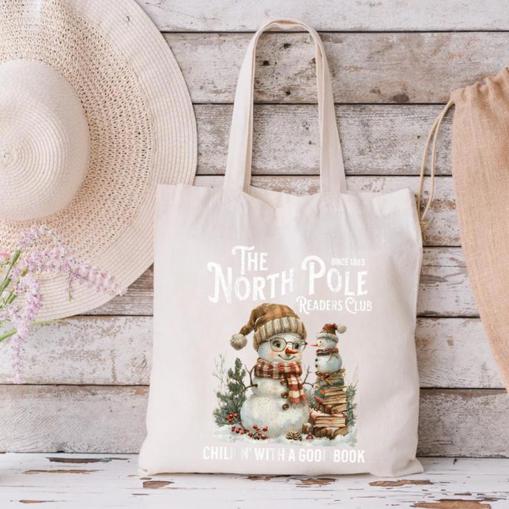 Bookish Christmas North Pole Book Club Snowman Book Worm Canvas Tote Bag Bookish Christmas North Pole Book Club Snowman Book Worm Canvas Tote Bag