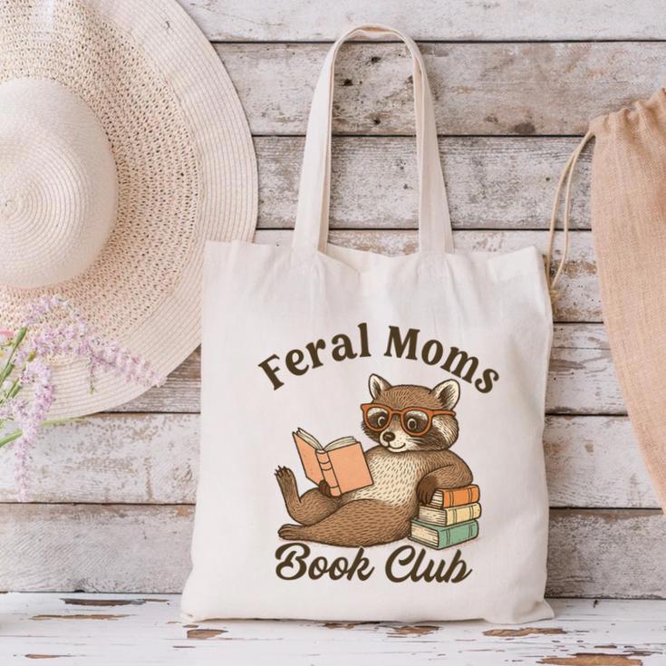 Bookish Feral Moms Book Club Raccoon Mother's Day Bookworm Canvas Tote Bag Bookish Feral Moms Book Club Raccoon Mother's Day Bookworm Canvas Tote Bag