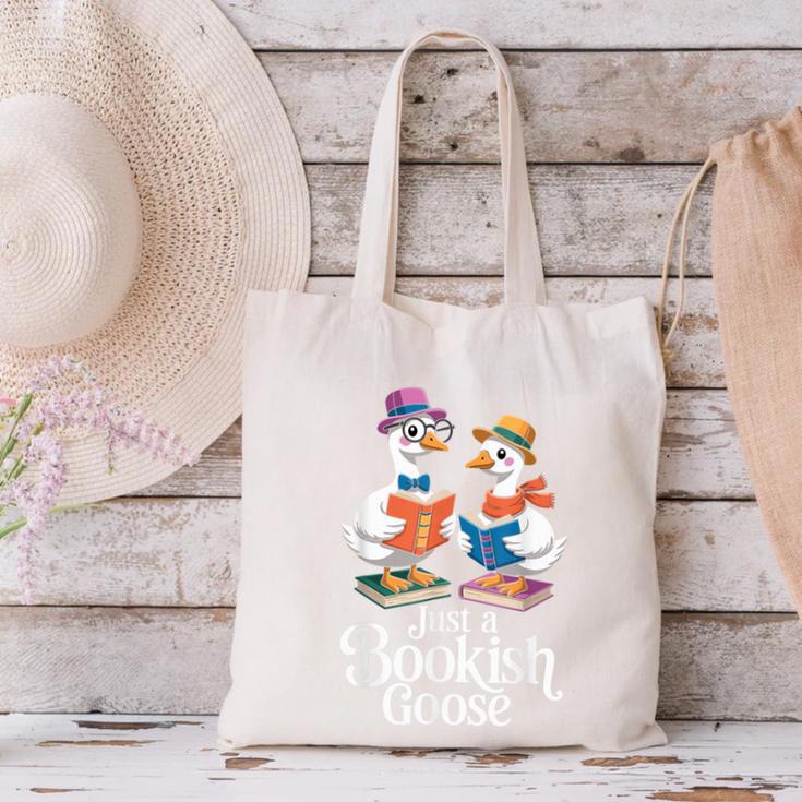 Bookish Goose Cute Geese With Hats Reading Books Canvas Tote Bag