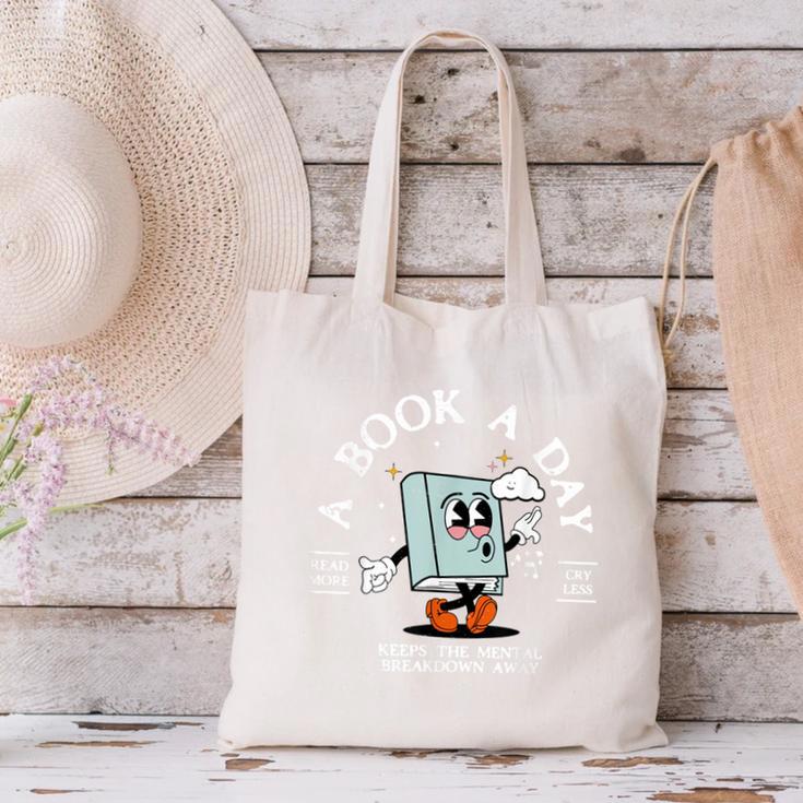 Bookish Mental Health Book A Day Retro Read More Book Canvas Tote Bag
