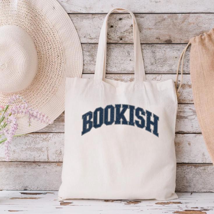 Bookish Vintage Varsity Style Book Lover Art Canvas Tote Bag