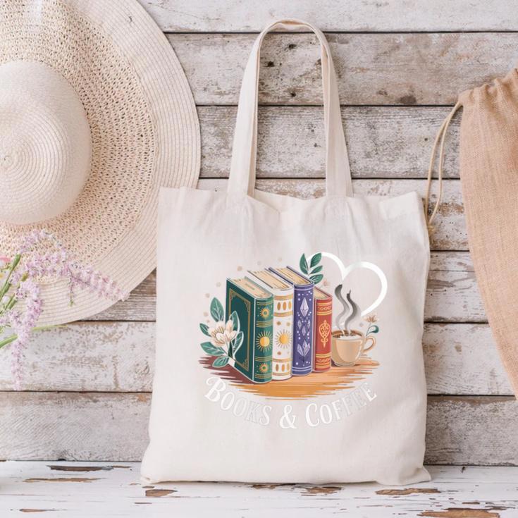 Books And Coffee Book Lover Bookish Green Book Theme Reading Canvas Tote Bag