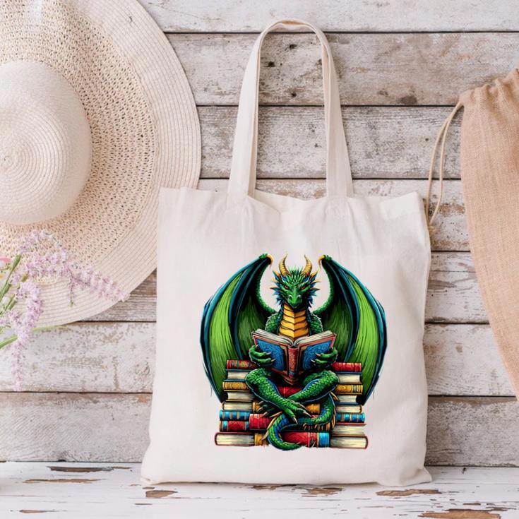 Books Dragon Reading Book Canvas Tote Bag Books Dragon Reading Book Canvas Tote Bag