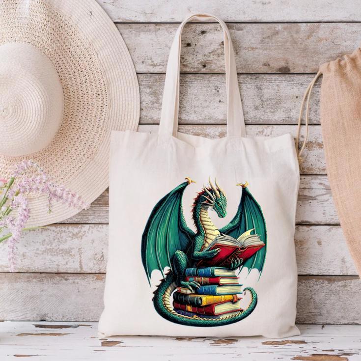 Books Dragon Reading Book Lover Canvas Tote Bag
