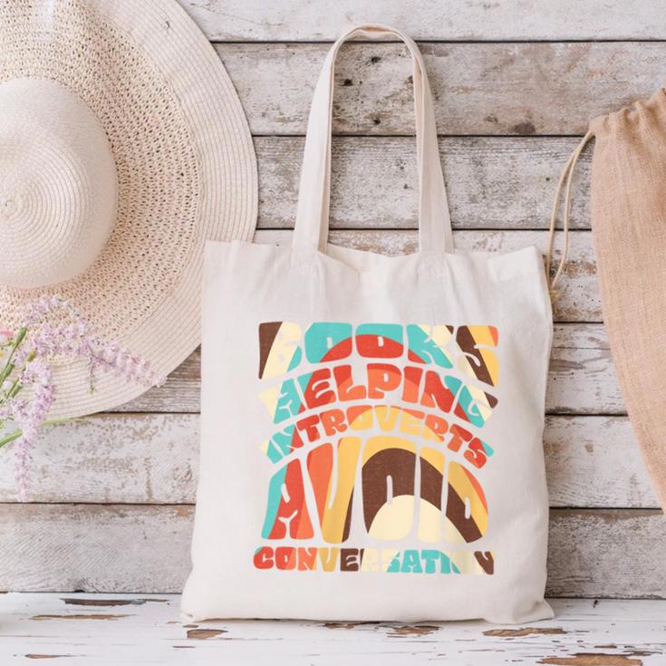 Books Helping Introverts Avoid Conversation Canvas Tote Bag Books Helping Introverts Avoid Conversation Canvas Tote Bag