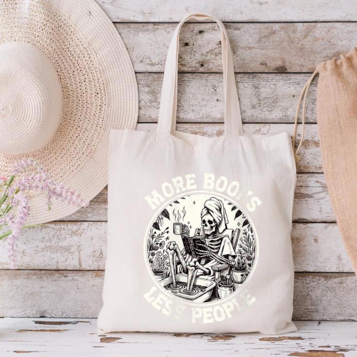 More Books Less People Introvert Skeleton Reading Canvas Tote Bag More Books Less People Introvert Skeleton Reading Canvas Tote Bag