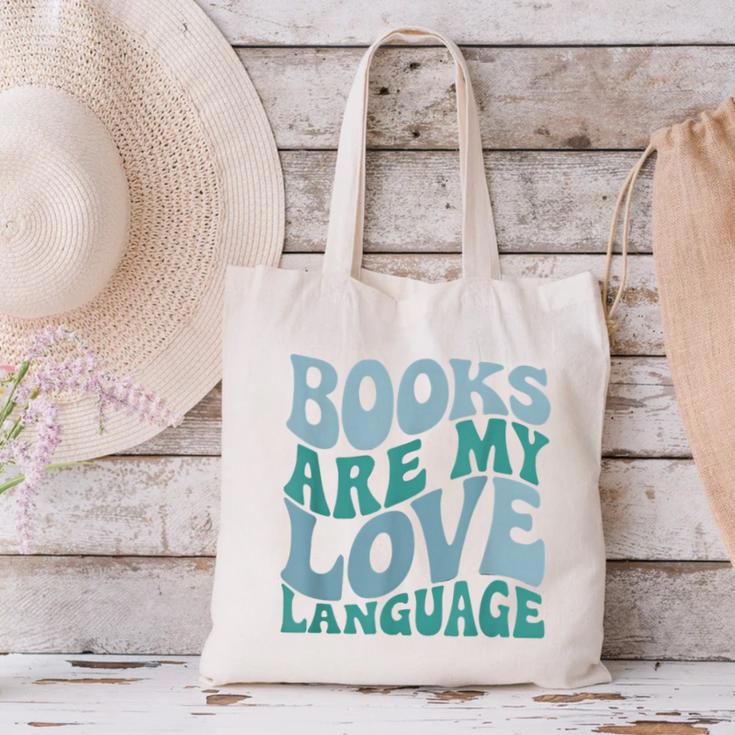 Books Are My Love Language Retro Book Quote Canvas Tote Bag