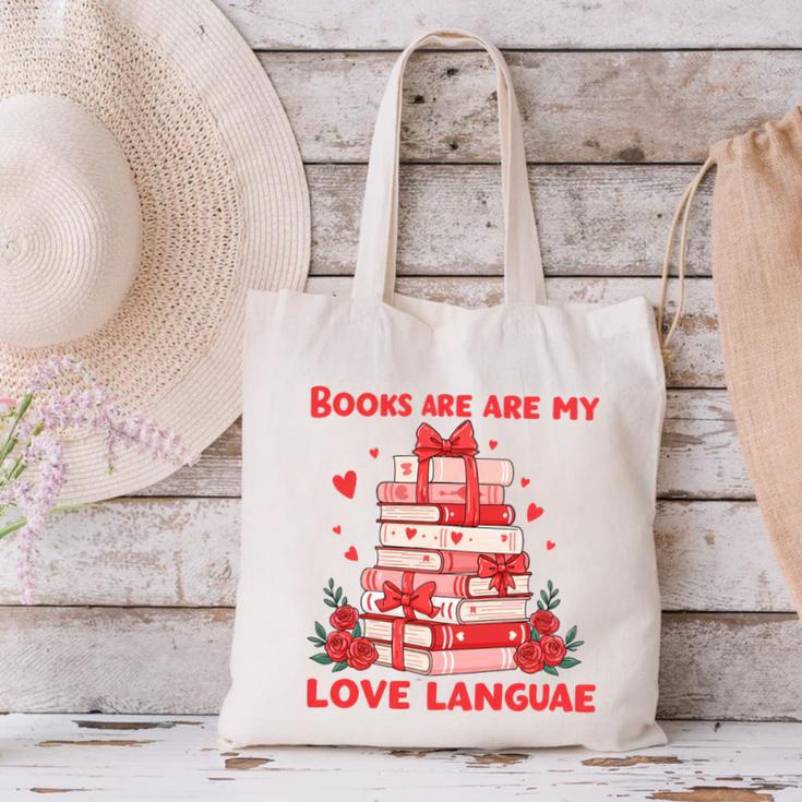Books Are My Love Language Valentine Book Reading Teacher Canvas Tote Bag