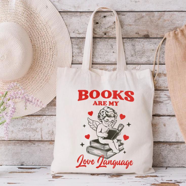 Books Are My LoveLanguage Cupid Valentines Canvas Tote Bag