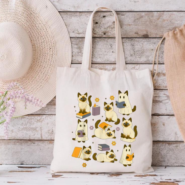 Books Lover Bookish Ghost Himalayan Cat Reading Halloween Canvas Tote Bag Books Lover Bookish Ghost Himalayan Cat Reading Halloween Canvas Tote Bag