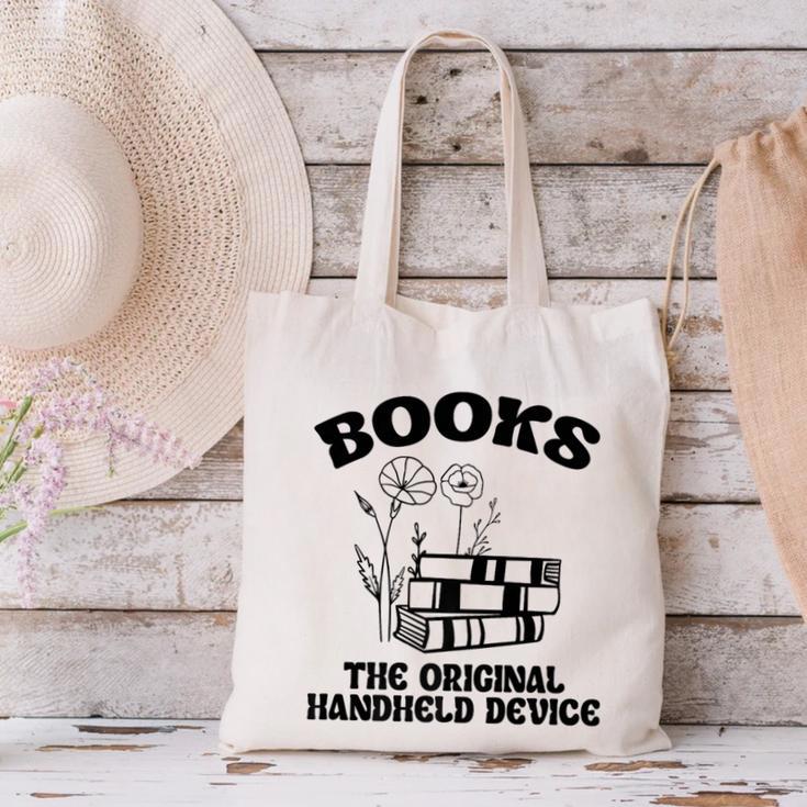 Books The Original Handheld Device Book Lover Premium Canvas Tote Bag