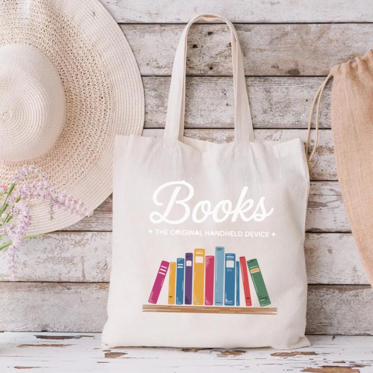 Books The Original Handheld Device Book Lovers Canvas Tote Bag