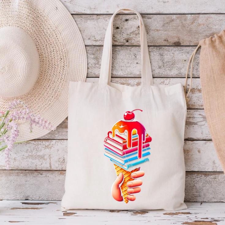 Books Reading Ice Cream Canvas Tote Bag