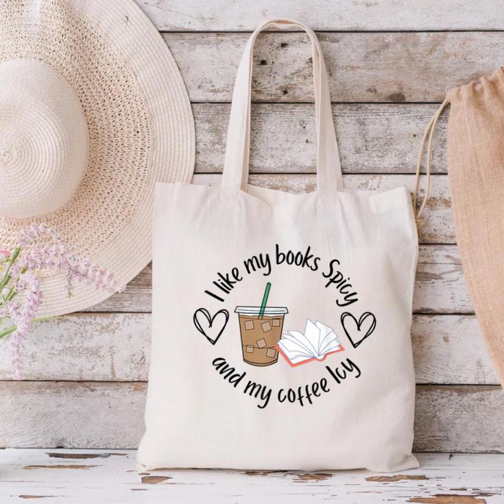 I Like My Books Spicy And My Coffee Icy Books Booktok Canvas Tote Bag I Like My Books Spicy And My Coffee Icy Books Booktok Canvas Tote Bag