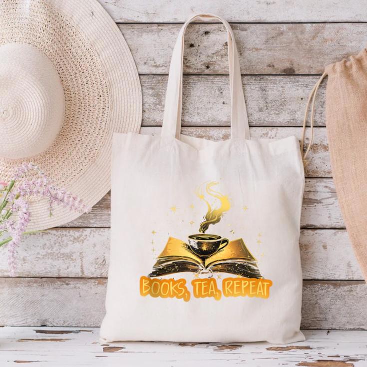 Books Tea Repeat Canvas Tote Bag