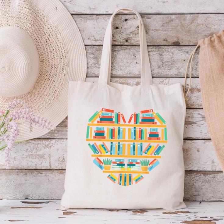 Bookshelf Heart Canvas Tote Bag