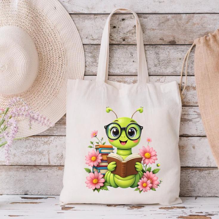 Bookworm Costume Kawaii Reading Worm For World Book Day Canvas Tote Bag