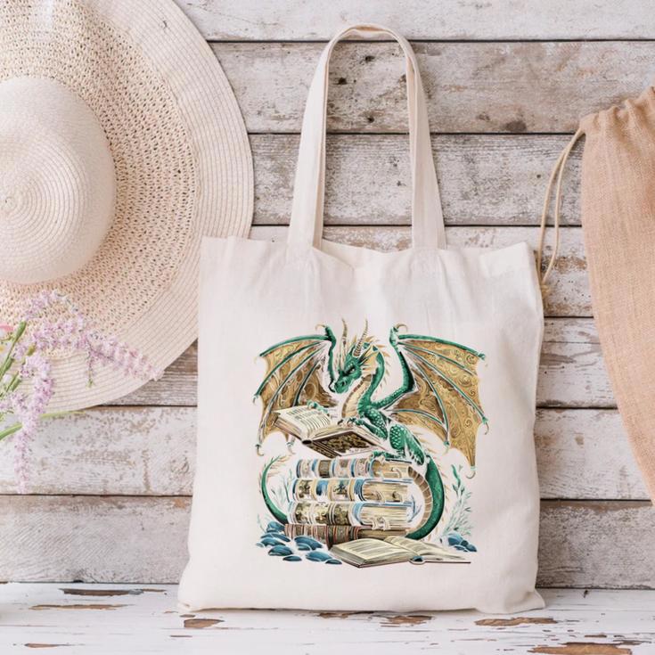 Bookworm Dragons Reading Book Dragons And Books Canvas Tote Bag