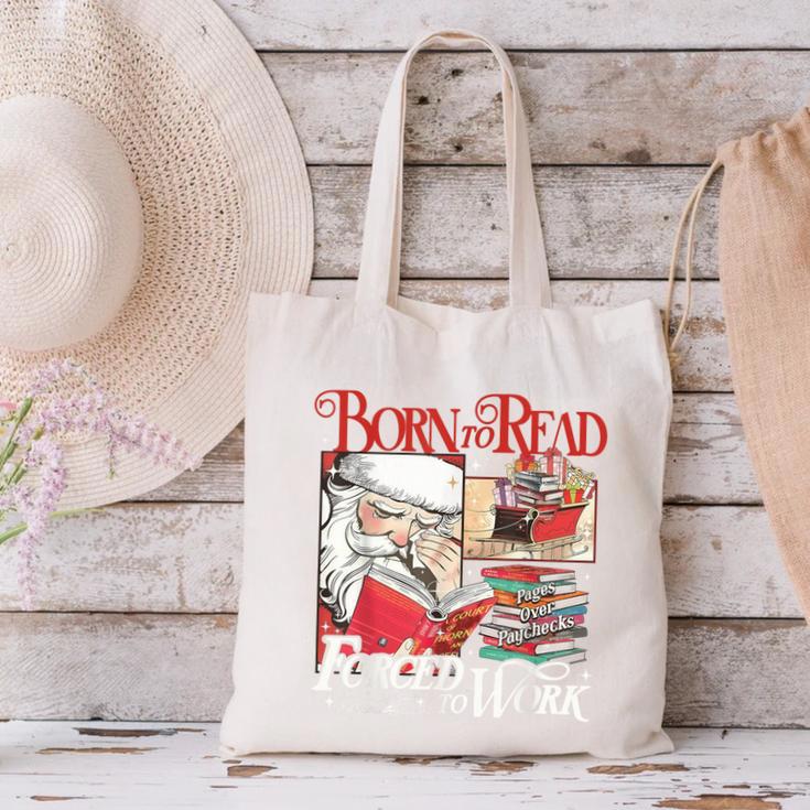 Born To Read Forced To Work Santa Christmas Book Lover Retro Canvas Tote Bag