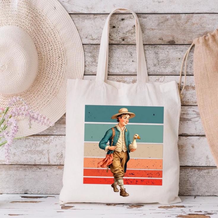 Boy Goose Vintage Rural Pastoral Charm Nostalgia Simple Life Canvas Tote Bag