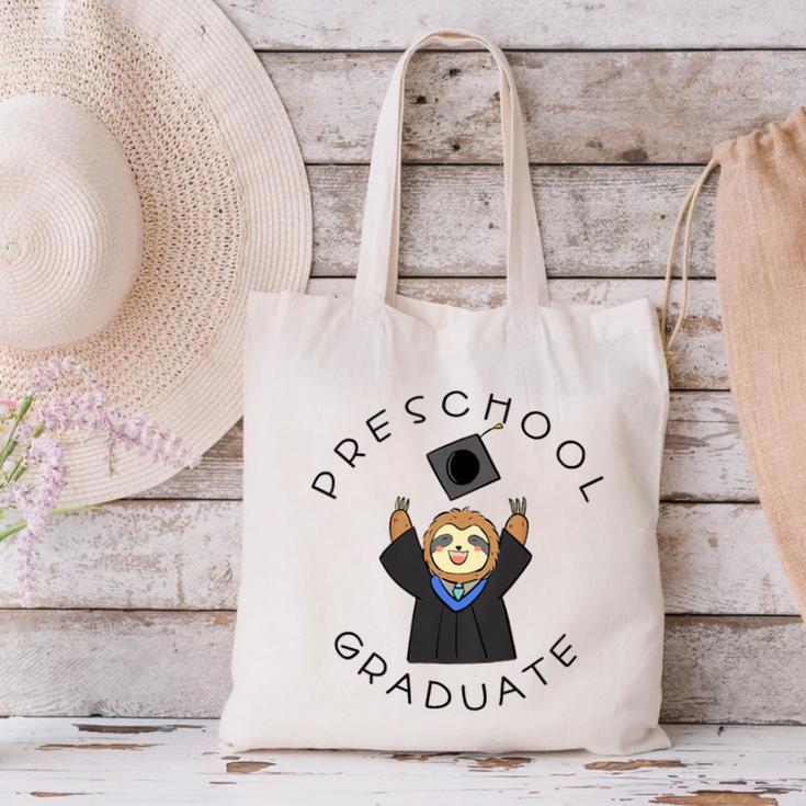 Boys Girls Preschool Graduate Sloth Graduation Cap Canvas Tote Bag