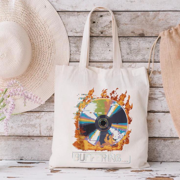 Buffering Glitched CD On Fire 2000s Nostalgia Canvas Tote Bag