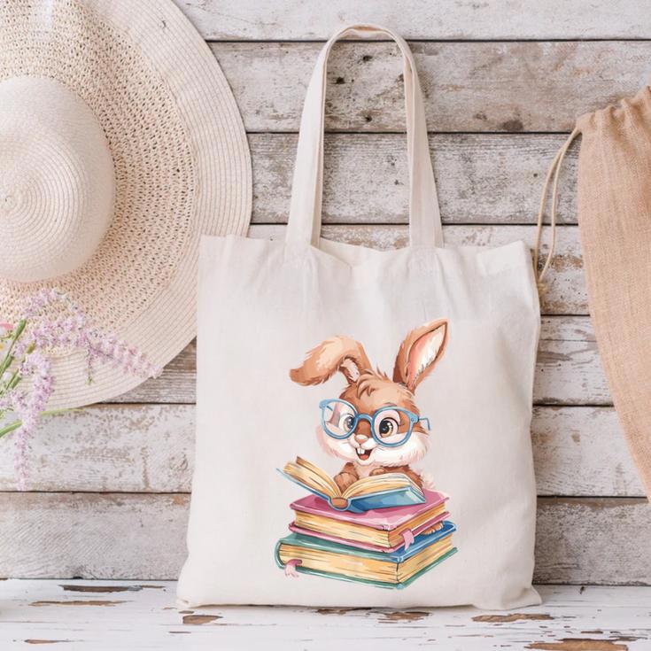 Bunny Rabbit Reading Books Rabbit Books Bunny Reader Canvas Tote Bag