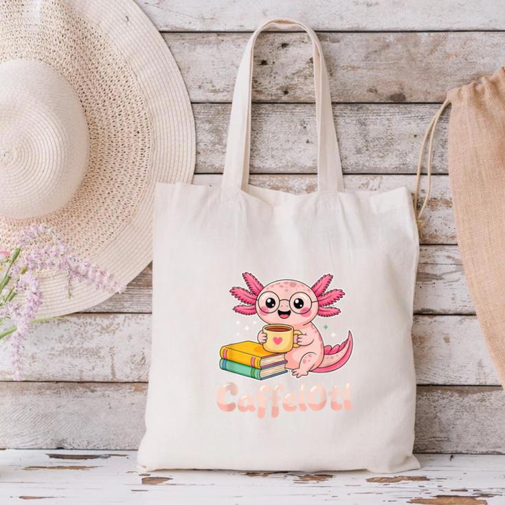 Caffelotl Cute Axolotl Pun Coffee Book Lover Kawaii Humor Canvas Tote Bag