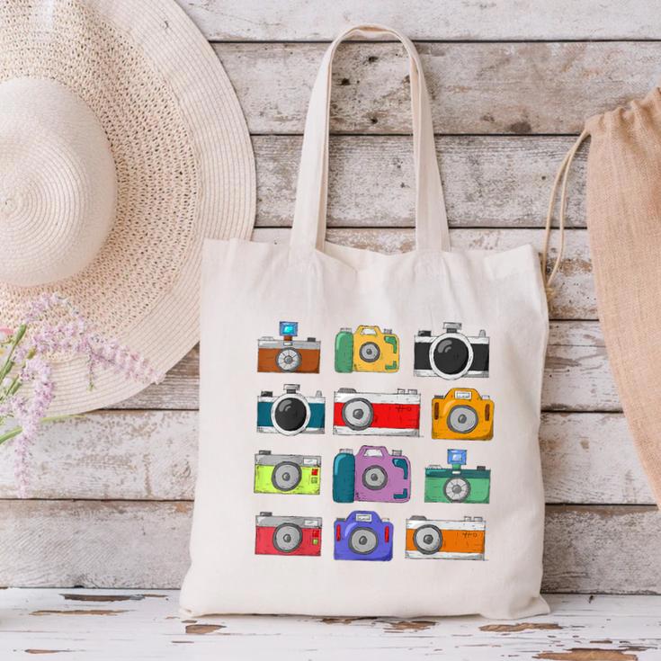 Camera Hand Drawn Old Nostalgia Retro Lens Styles Canvas Tote Bag