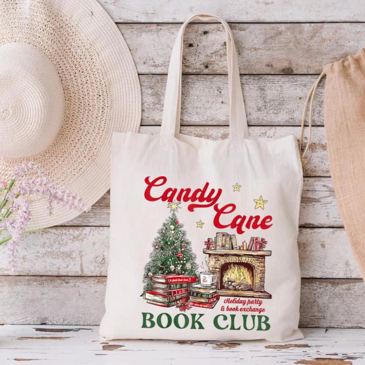 Candy Cane Book Club Holiday Party & Book Exchange Canvas Tote Bag