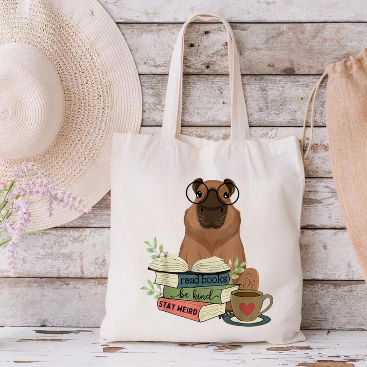 Capybara Glasses Reading Books Capybara Nerd Bookworm Canvas Tote Bag