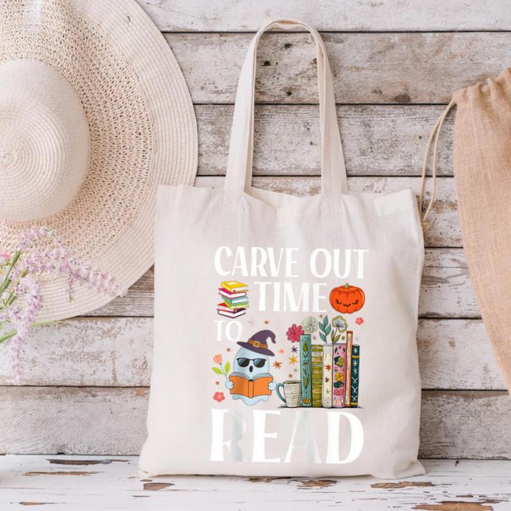 Carve Out Time To Read Halloween Ghost Books Raglan Baseball Tee Canvas Tote Bag