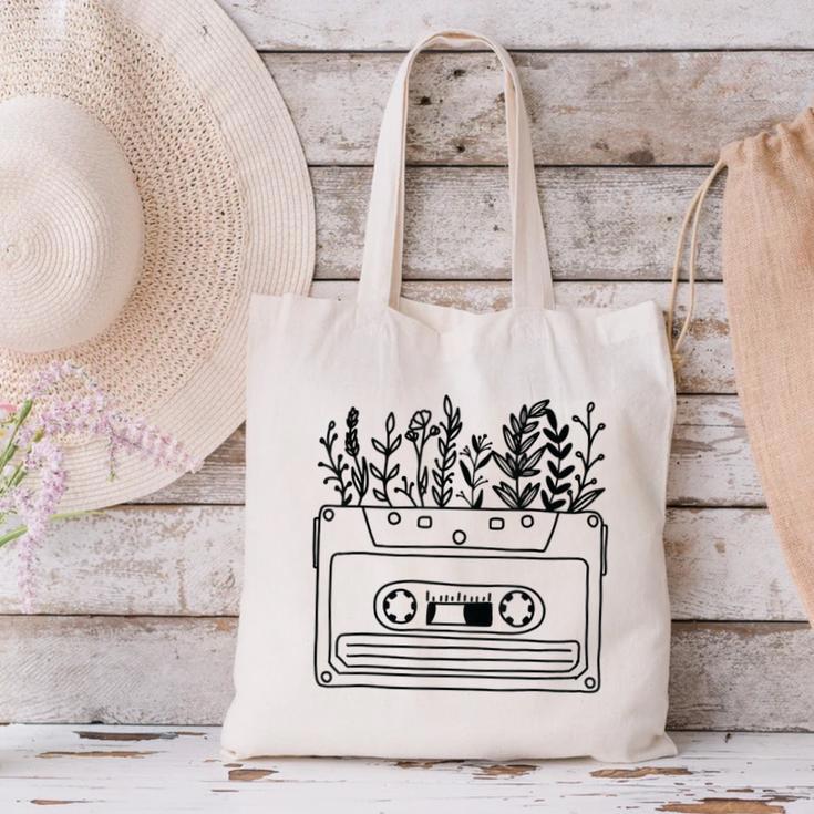 Cassette Tee 80s 90s Retro Party Costume Nostalgia Cassette Canvas Tote Bag