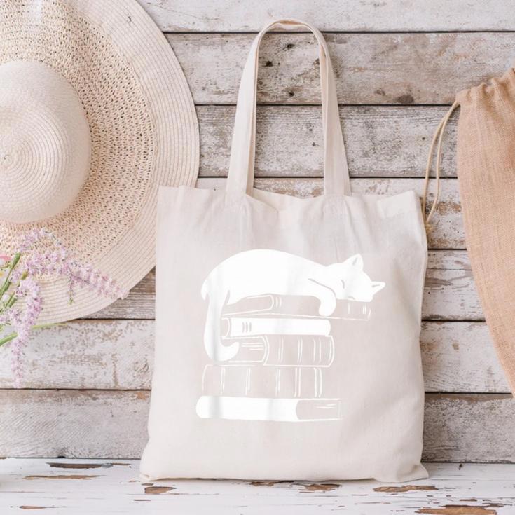Cat Book Books And Cats Cat Lover Cat Mom Book Lovers Canvas Tote Bag Cat Book Books And Cats Cat Lover Cat Mom Book Lovers Canvas Tote Bag
