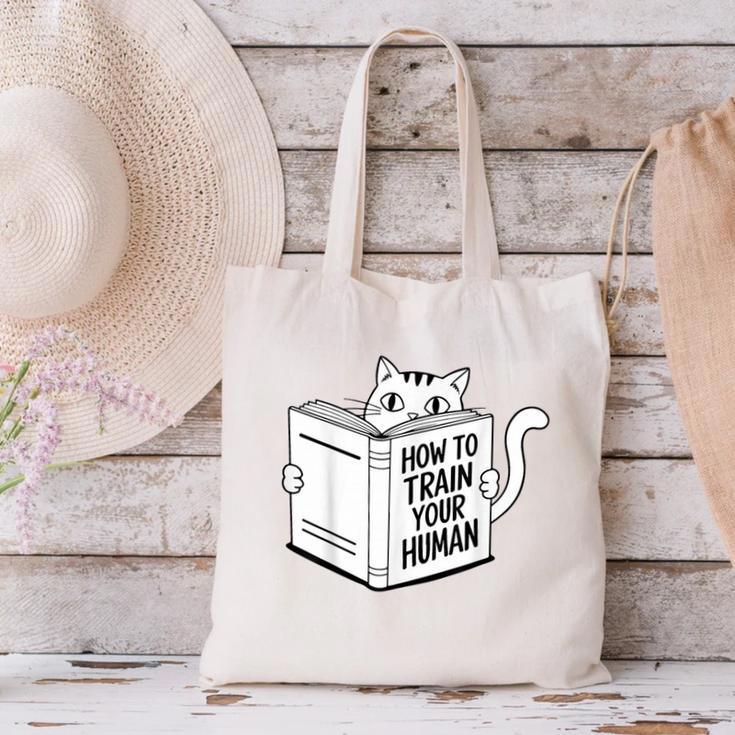 Cat Book Humor How To Train Your Human Canvas Tote Bag