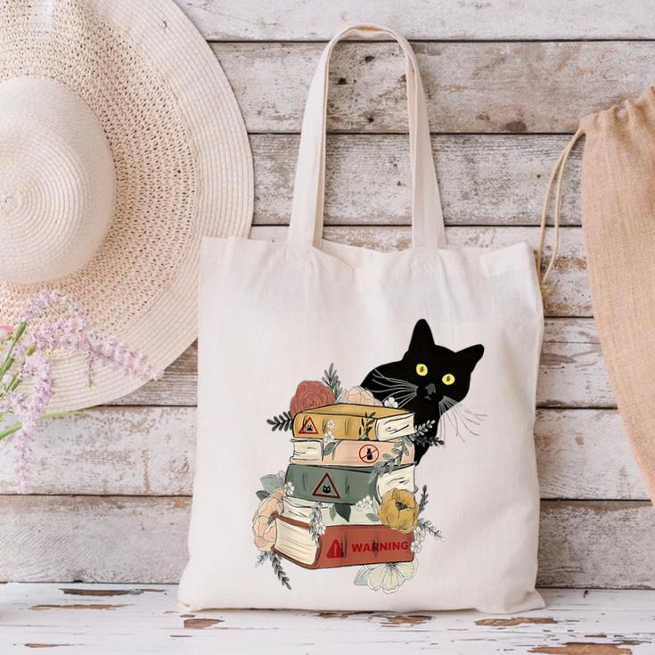 Cat And Books Flowers Reading Club Cat Lover Bookworm Canvas Tote Bag Cat And Books Flowers Reading Club Cat Lover Bookworm Canvas Tote Bag