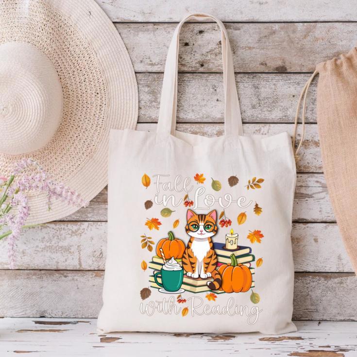 Cat Fall In Love With Reading Book Lover Autumn Canvas Tote Bag