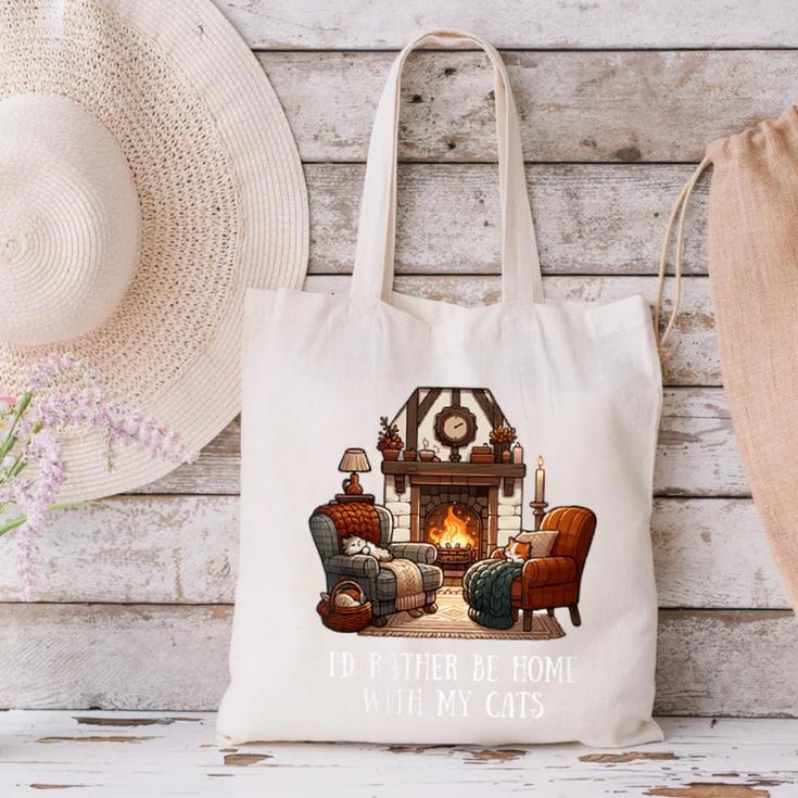 Cat Lover I'd Rather Be Home With My Cats Introvert Cozy Canvas Tote Bag