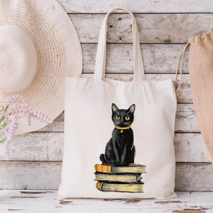 Cat Sitting On Books Canvas Tote Bag