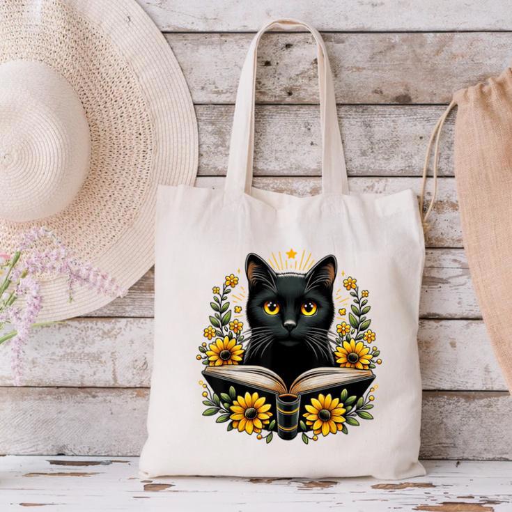 Cat For Women Book Lover Cute Cat And Book Canvas Tote Bag