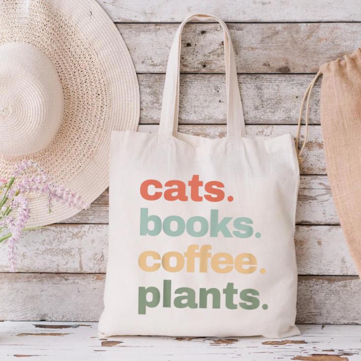 Cats Books Coffee Plants Gardening Mama Mom Mothers Canvas Tote Bag