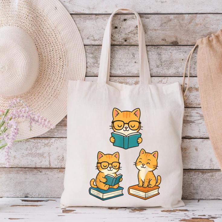 Cats Reading Book Lover Reading Bookworm Reader Canvas Tote Bag