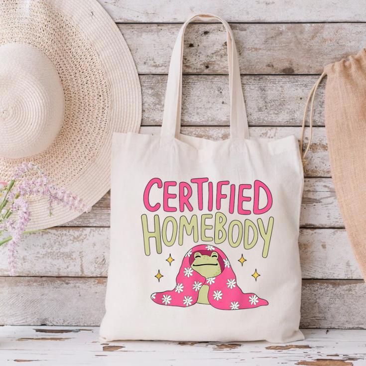 Certified Homebody Trendy Frog Introvert Canvas Tote Bag