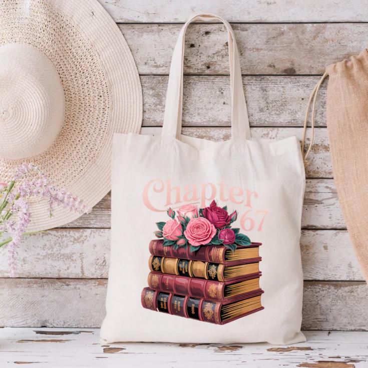Chapter 67 Floral Book Stack Canvas Tote Bag