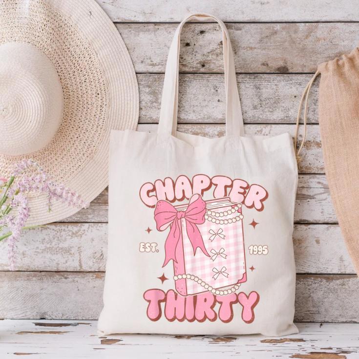 Chapter Thirty Est 1995 Cute 30th Birthday Book Bow Coquette Canvas Tote Bag