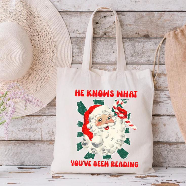 Christmas Bookish He Knows What You'Ve Been Reading Women Canvas Tote Bag Christmas Bookish He Knows What You'Ve Been Reading Women Canvas Tote Bag