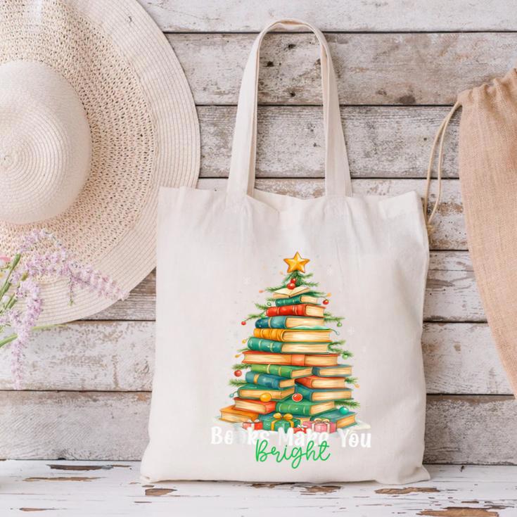 Christmas Books Make You Bright Librarian Teacher Book Lover Canvas Tote Bag