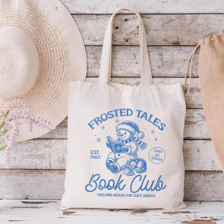Christmas Snowman Frosted Tales Book Club Canvas Tote Bag Christmas Snowman Frosted Tales Book Club Canvas Tote Bag