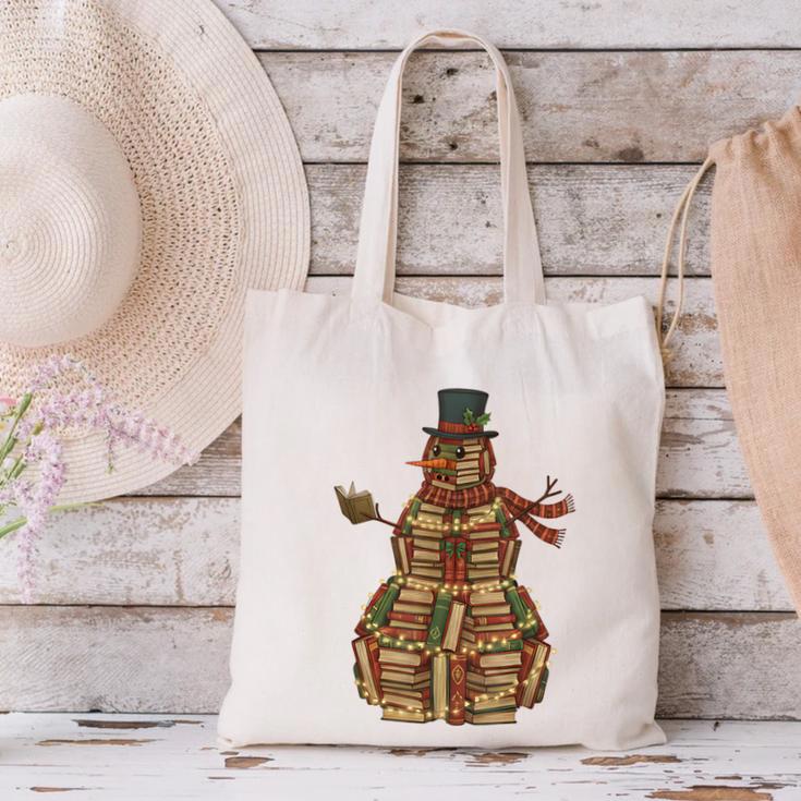 Christmas Snowman Made Of Books Holiday Reading Xmas Canvas Tote Bag Christmas Snowman Made Of Books Holiday Reading Xmas Canvas Tote Bag
