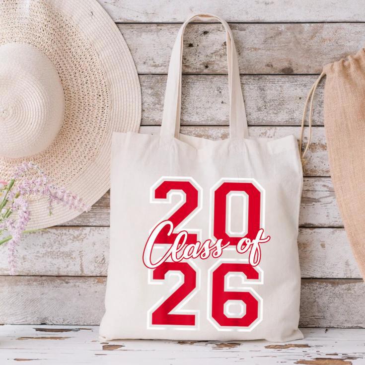 Class Of 2026 Graduation Red With Varsity Letters Canvas Tote Bag